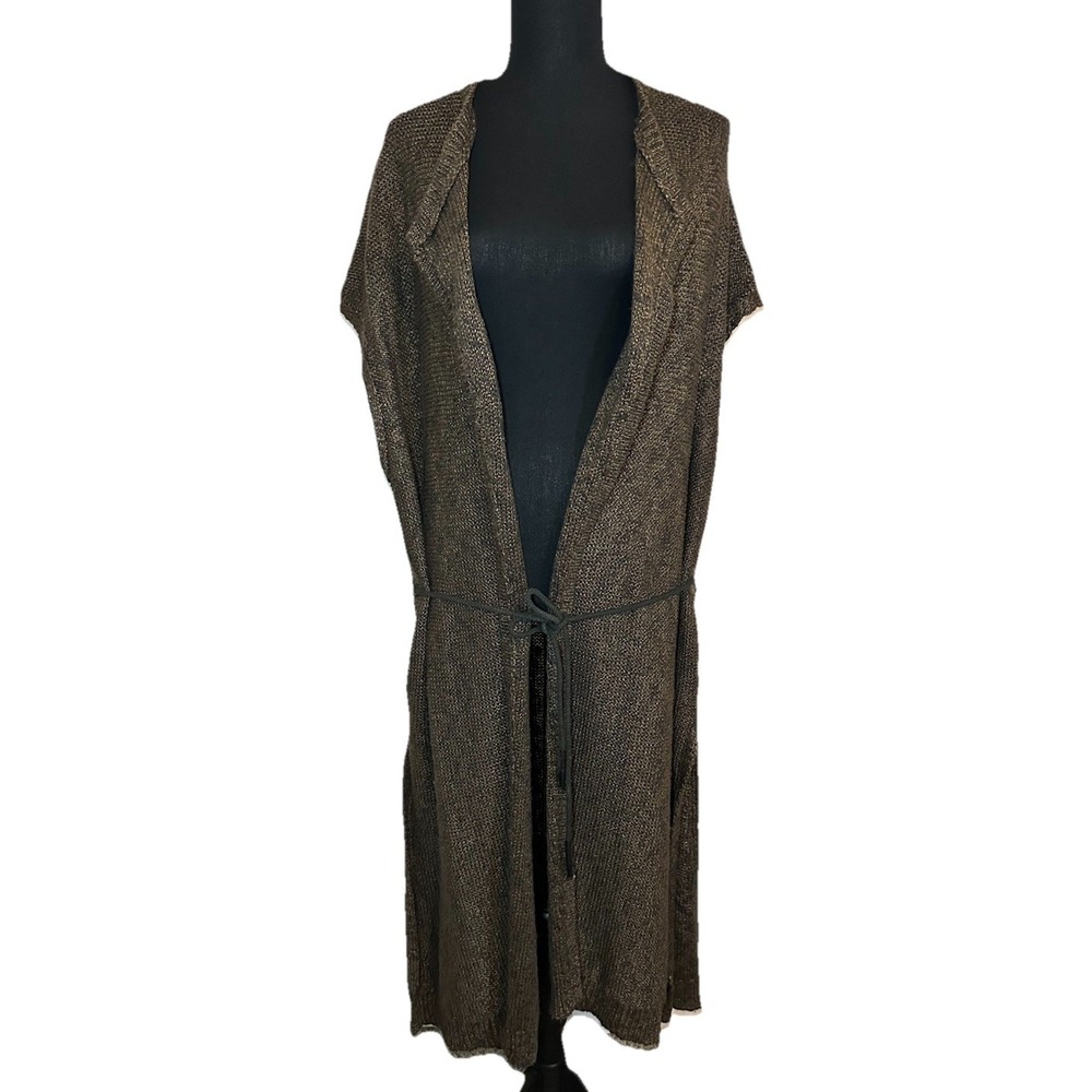 GXF Brand Long Sweater Cardigan Vest Waist‎ Tie Brown Black Lagenlook Boho M/L